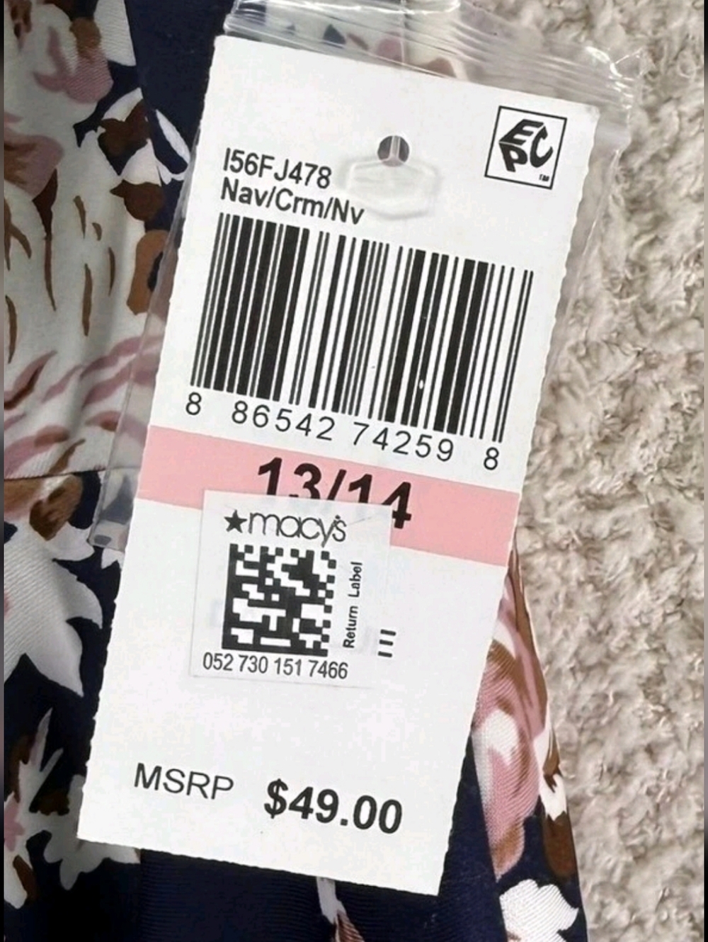 B. Darlin Junior's Printed Mock Neck Crochet Trim Fit & Flare Dress Navy 13/14 - Picture 3 of 4